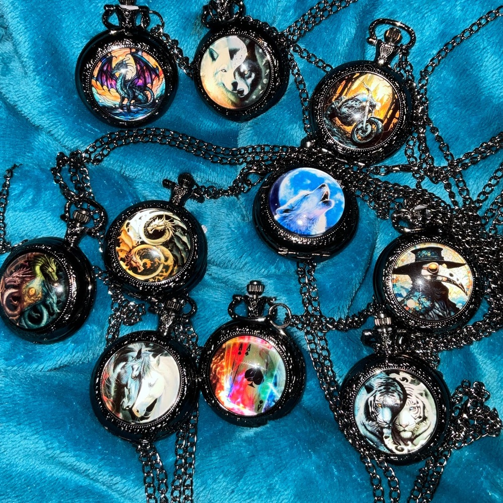 Mystical motorcycle Wolfs Multi Dragon’s Pocket Watch+ more antique design NW